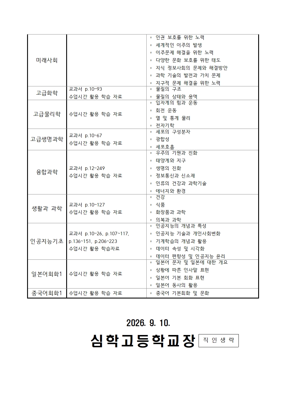 (가정통신문)2026학년도 2학기 1차 정기시험 출제 범위 및 평가 내용005